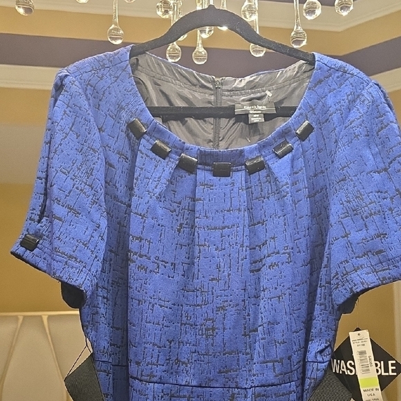 R&M Richards Blue and Black Midi Dress with Ruffled Peter Pan Collar - Picture 3 of 15